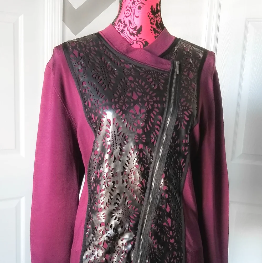 Naeem Khan Lasercut Knit Moto Jacket - Picture 2 of 9